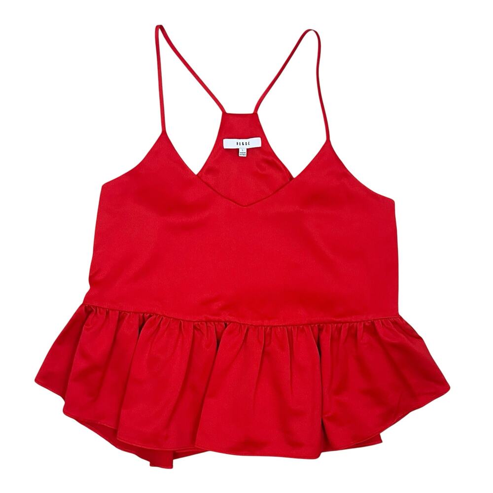 Ro & De Red Racerback Peplum Ruffle Tank Top Size Large - Picture 2 of 5